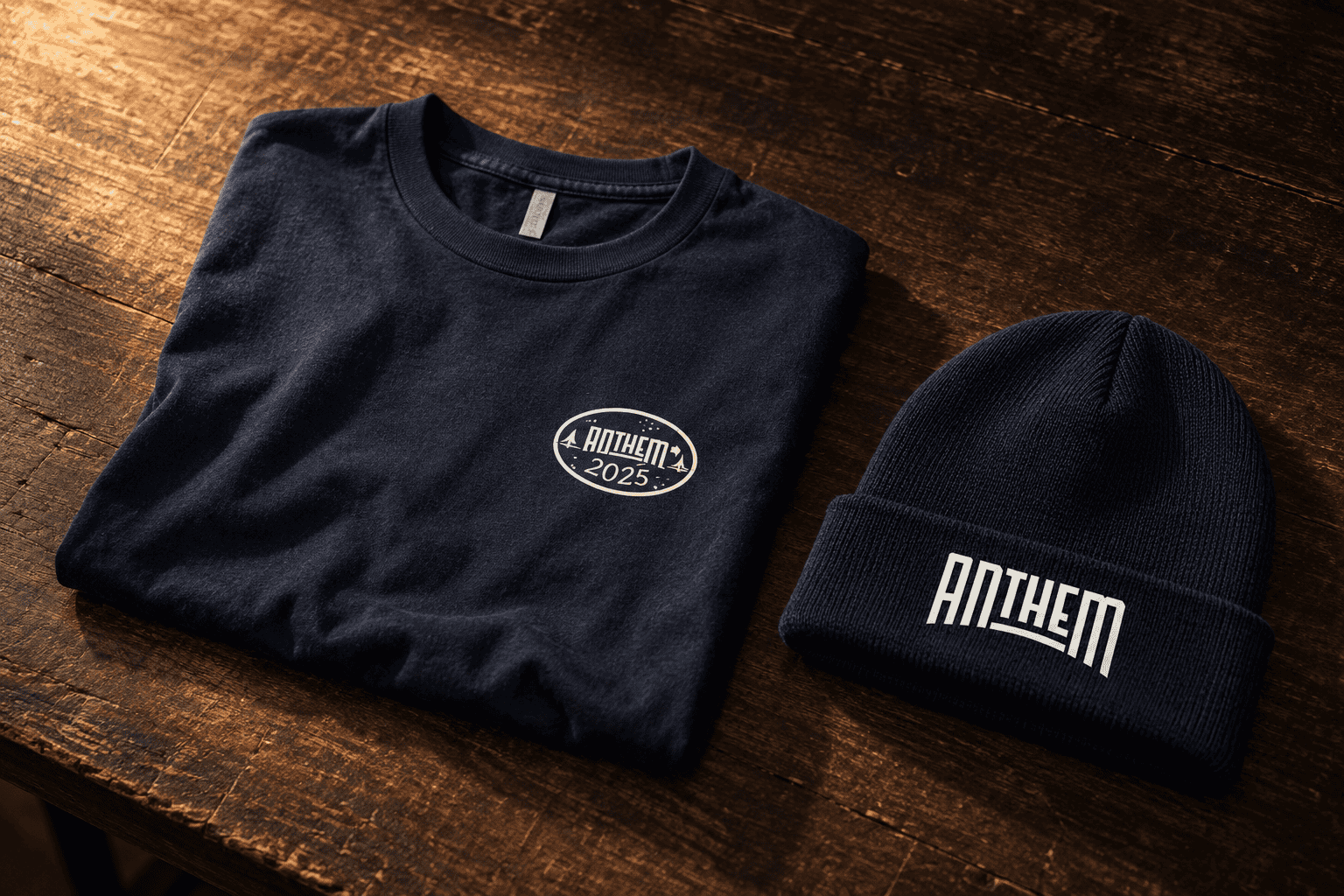 Navy Anthem T-shirt and beanie
