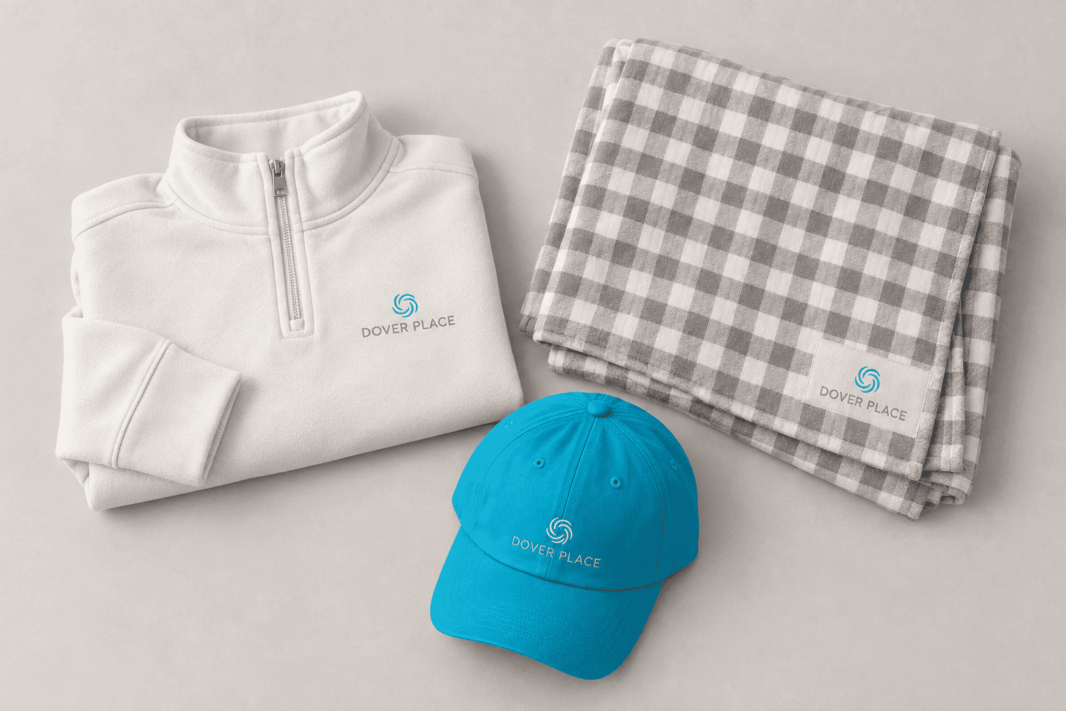 Dover Place quarter-zip, cap and plaid blanket