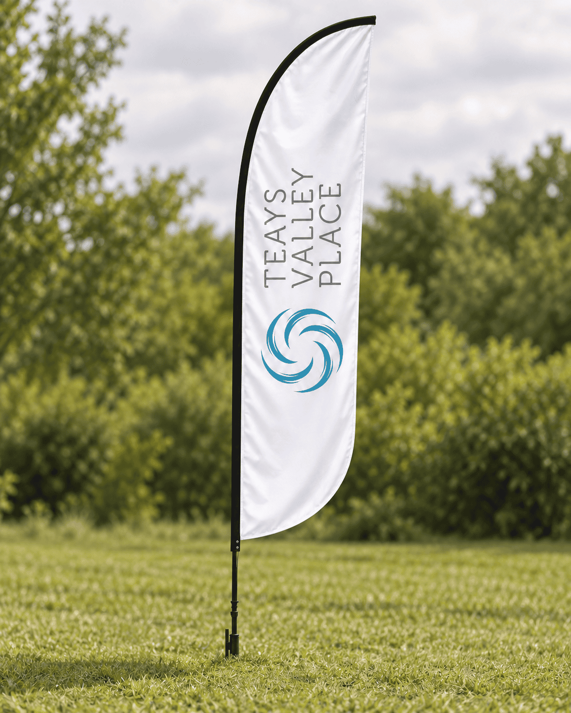 Teays Valley Place feather flag on a lawn