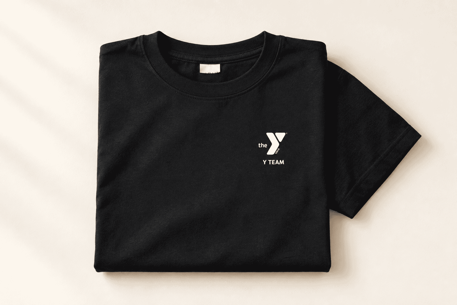 Black YMCA Y Team T-shirt with a white left-chest logo